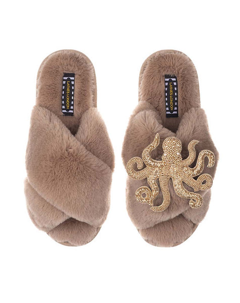 Laines Classic Slippers With Artisan Gold Octopus In Toffee