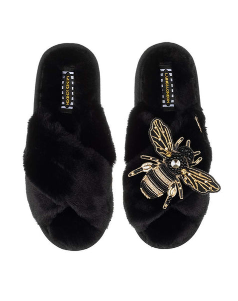 Laines Classic Slippers With Artisan Gold Honey Bee In Black