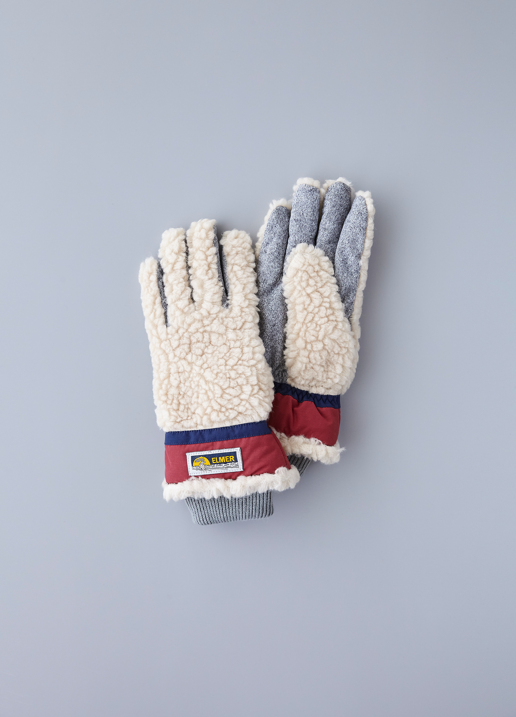 Wool Pile 5 Finger Gloves - Beige / Wine