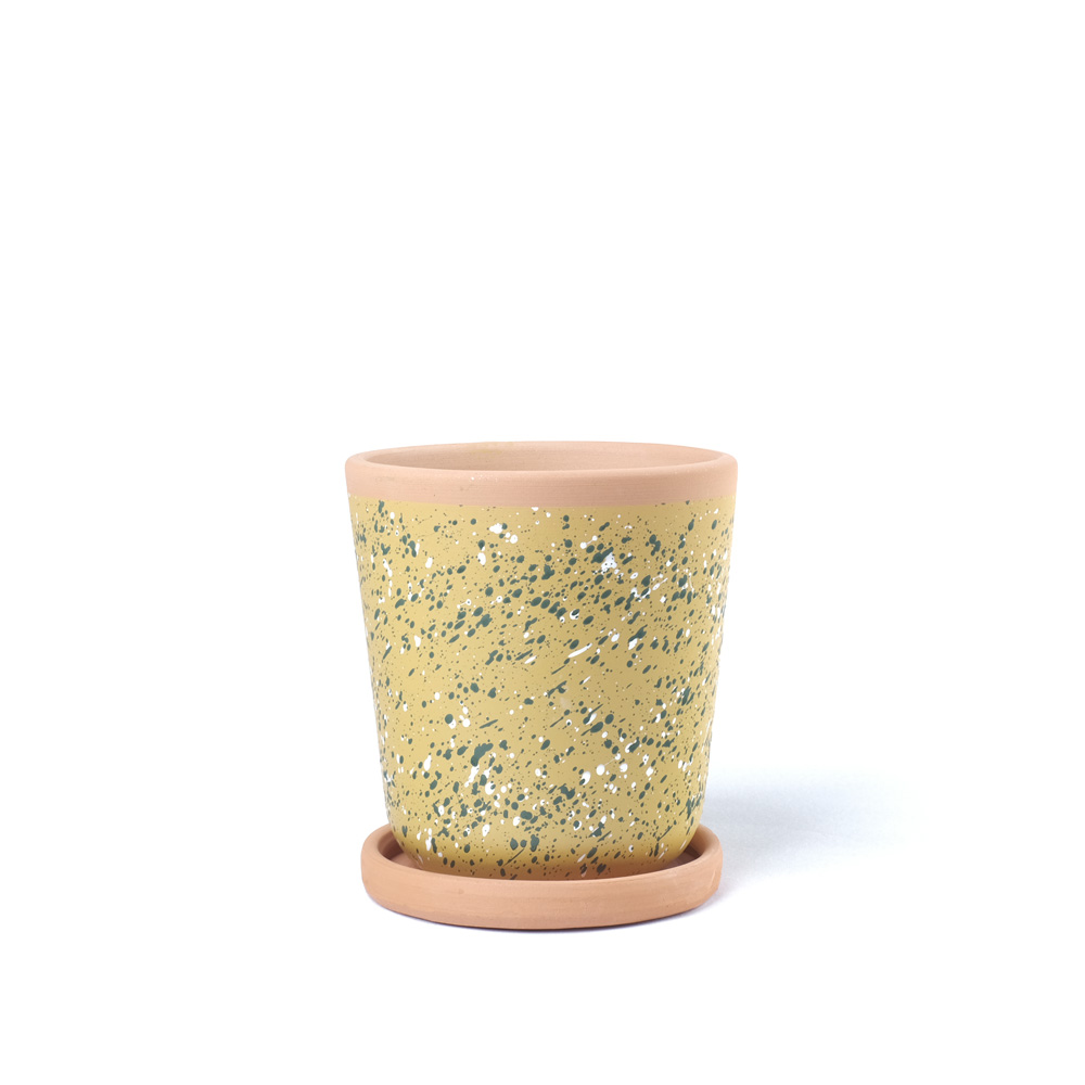 Splashed planter mustard/ green and white dots