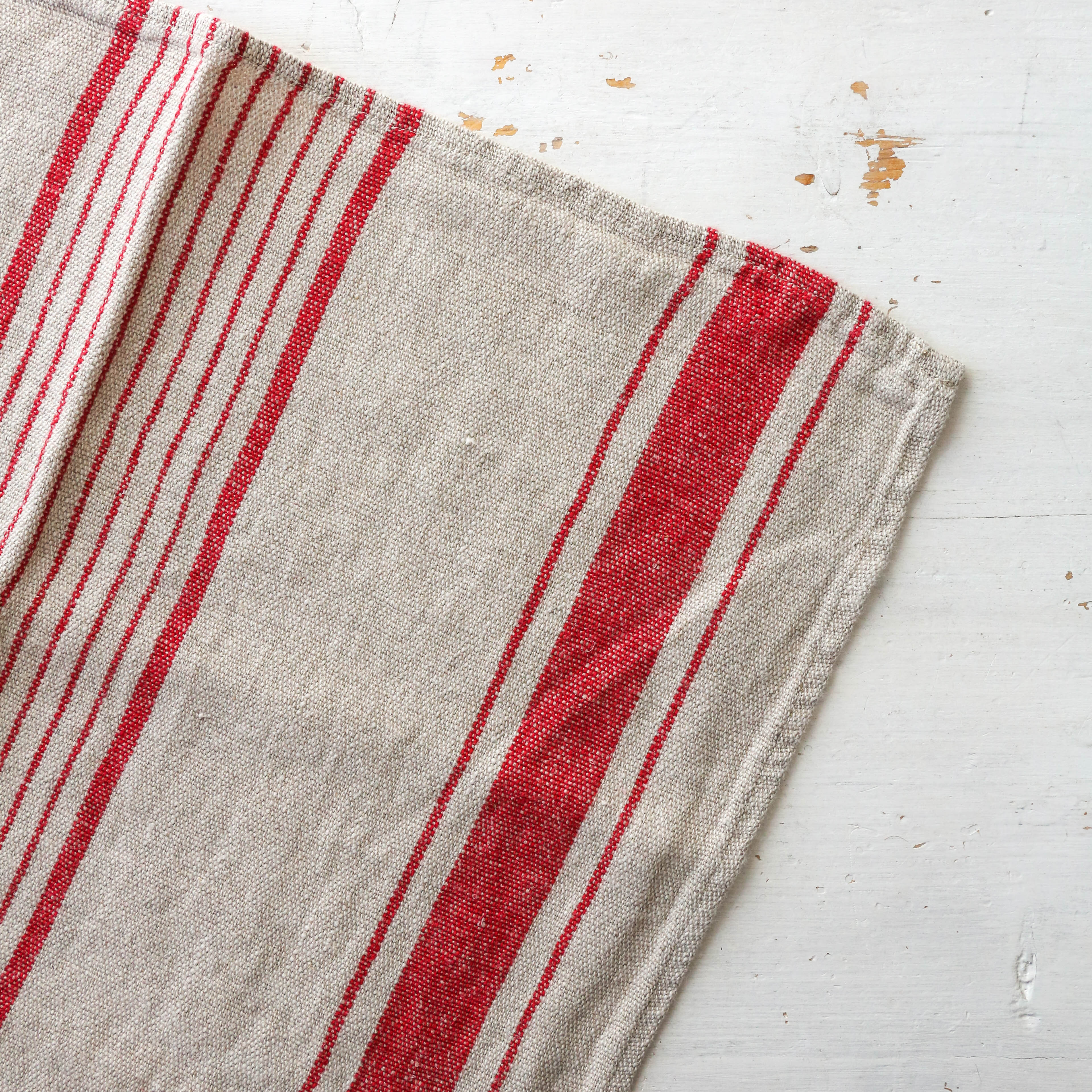 Washed Linen Stripe Tea Towel - Red