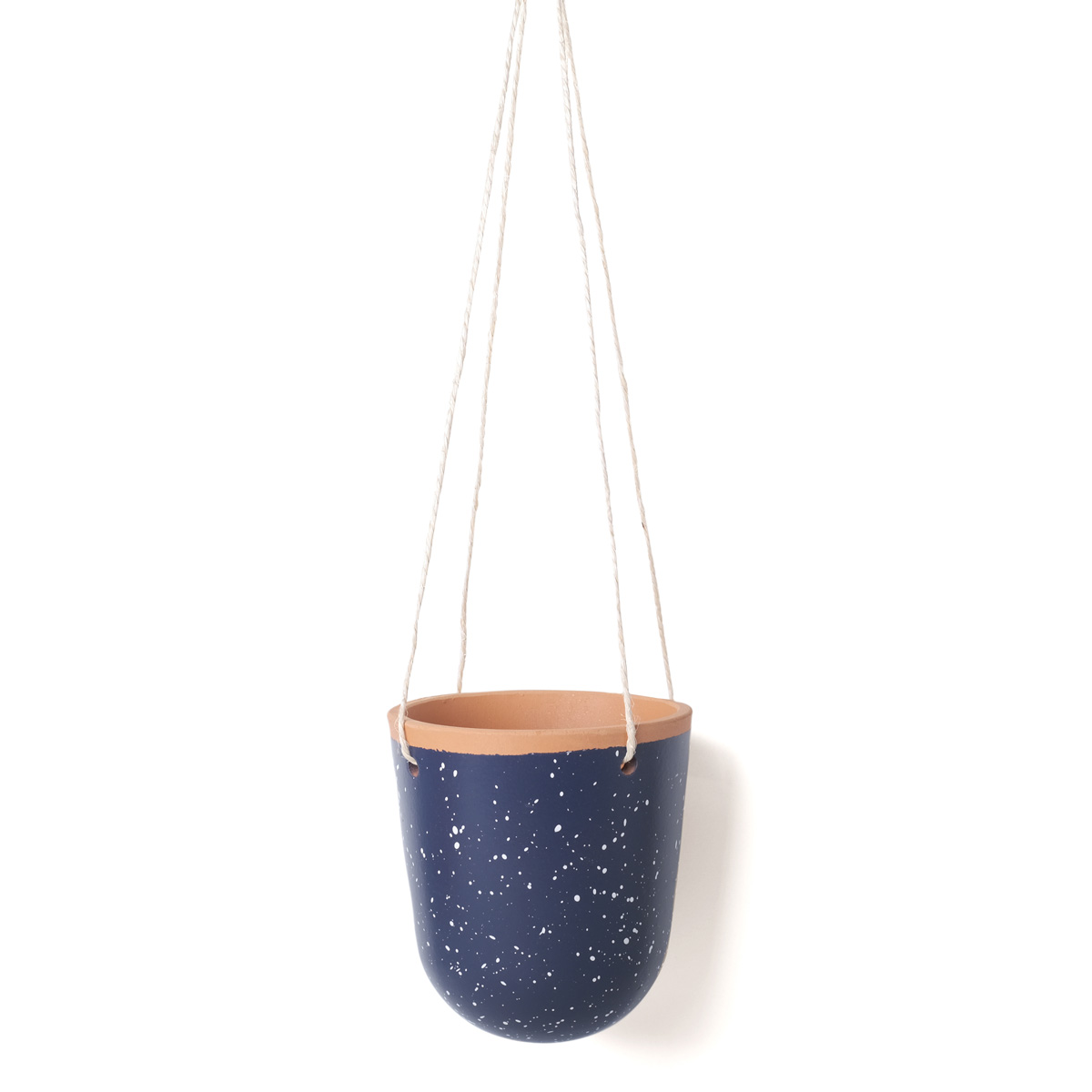 Splashed hanging planter blue/ white dots