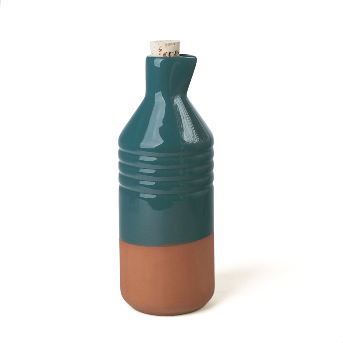 casa atlantica Green Glazed Clay Bottle with Cork Stopper
