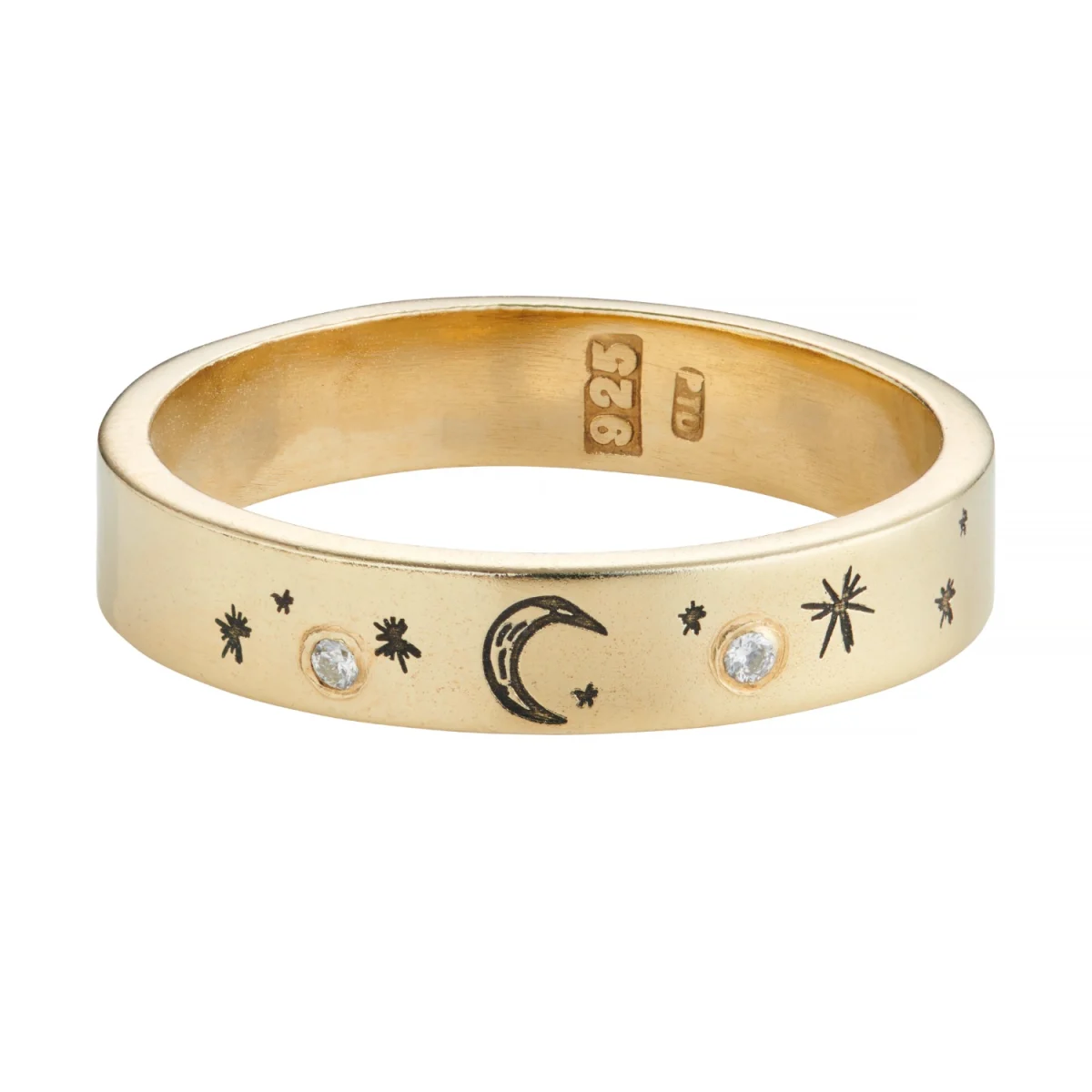 Posh Totty Designs Moon & Starburst Gold Plated Diamond Ring