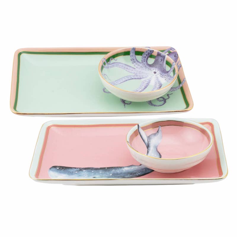 Sushi Set- Set Of 2 Plates & Dip Bowls