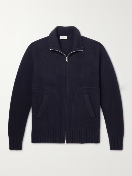 Altea Navy Wool Zip-Up Sweater