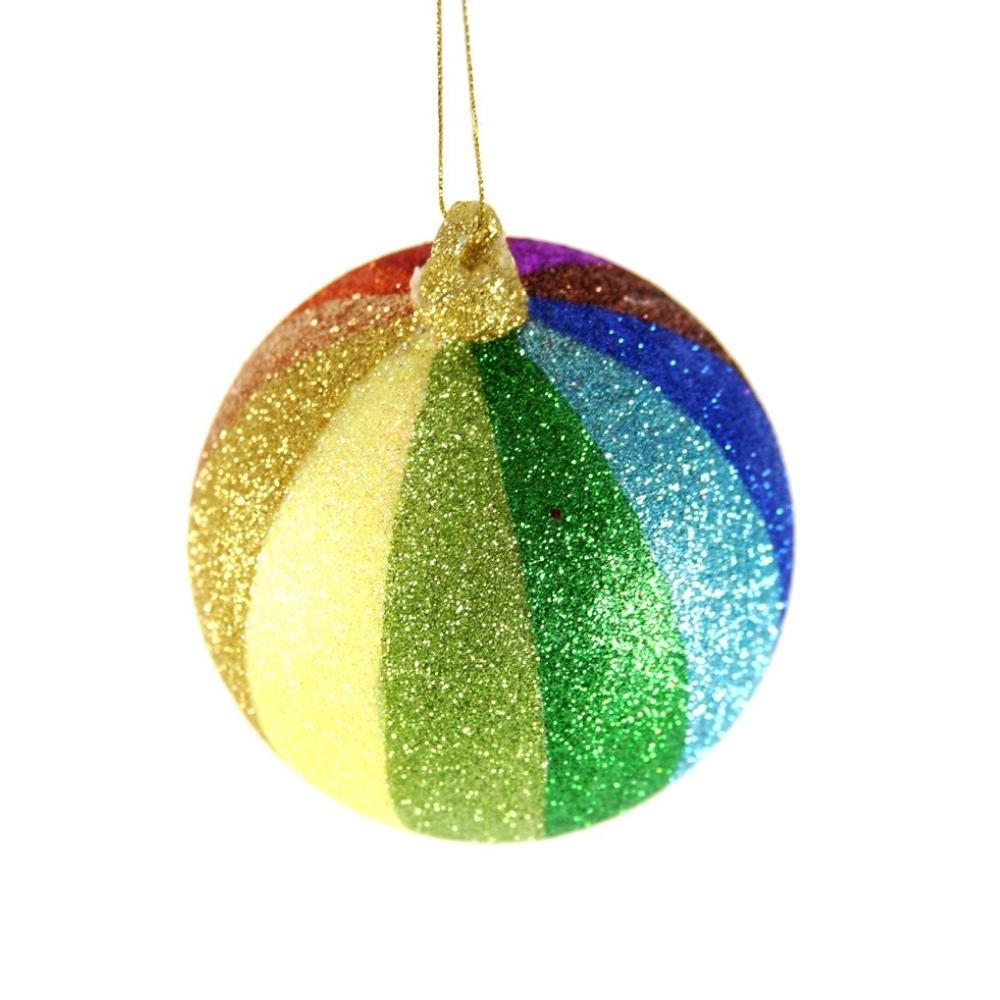 Striped Glitter Rainbow Ball Tree Ornament