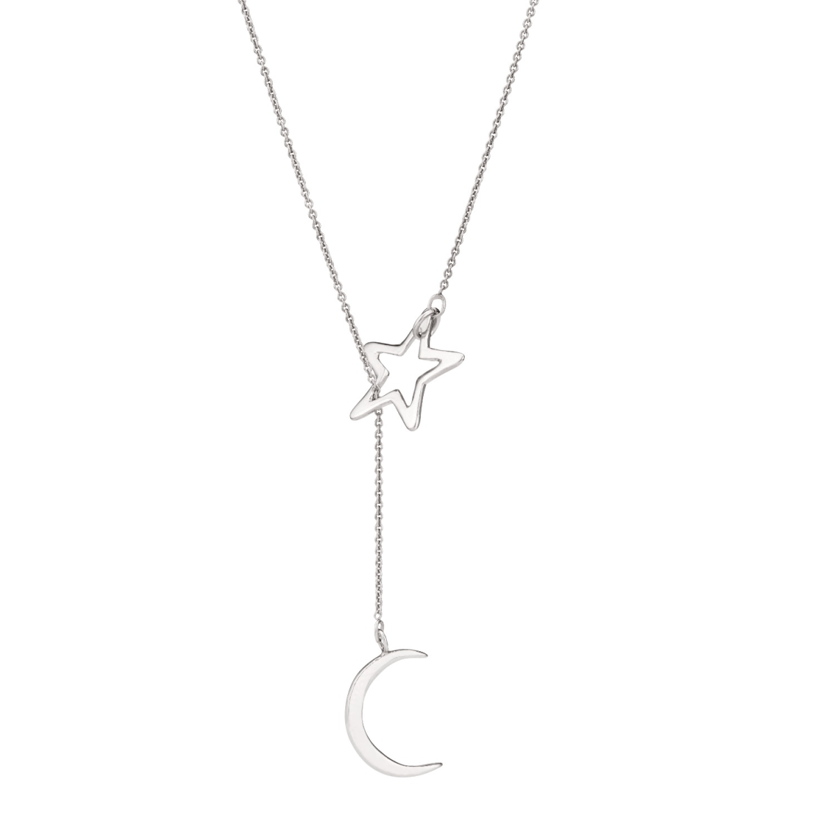 Sterling Silver Moon & Star Lariat Necklace