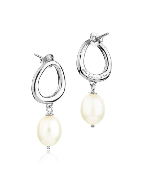 This Too Shall Pass Pearl Drop Earrings Silver