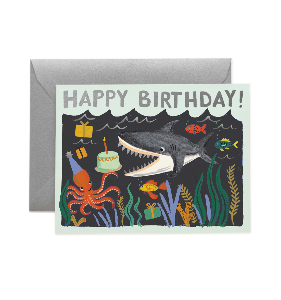 2 Double cards with Shark Birthday envelope