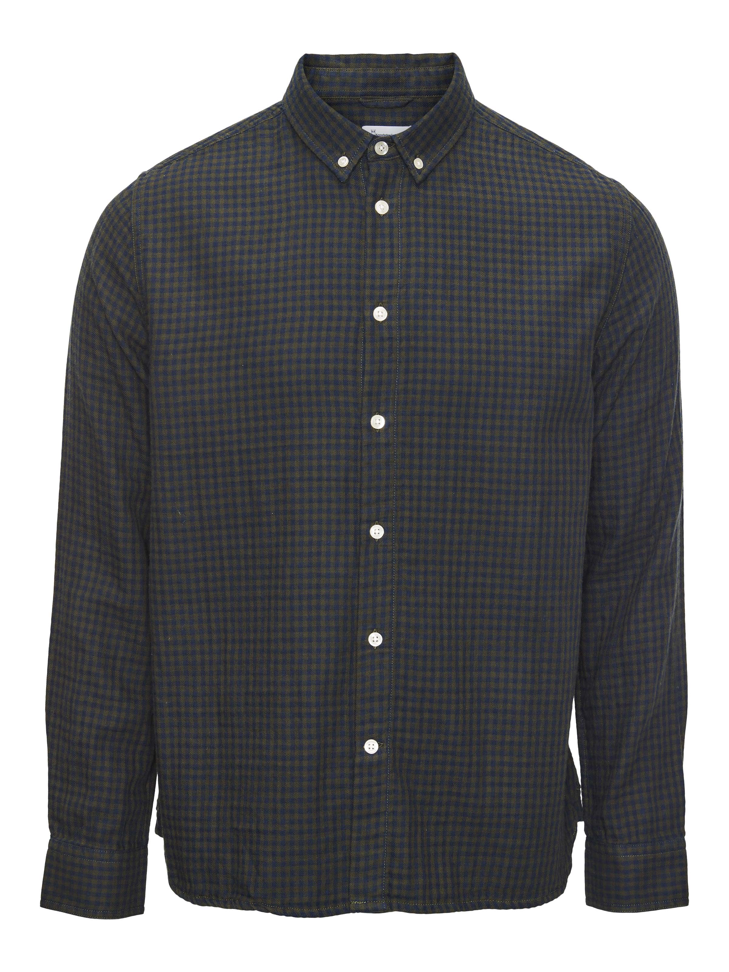 Knowledge Cotton Apparel  90769 Double Layer Checkered Custom Fit Shirt Forrest Night