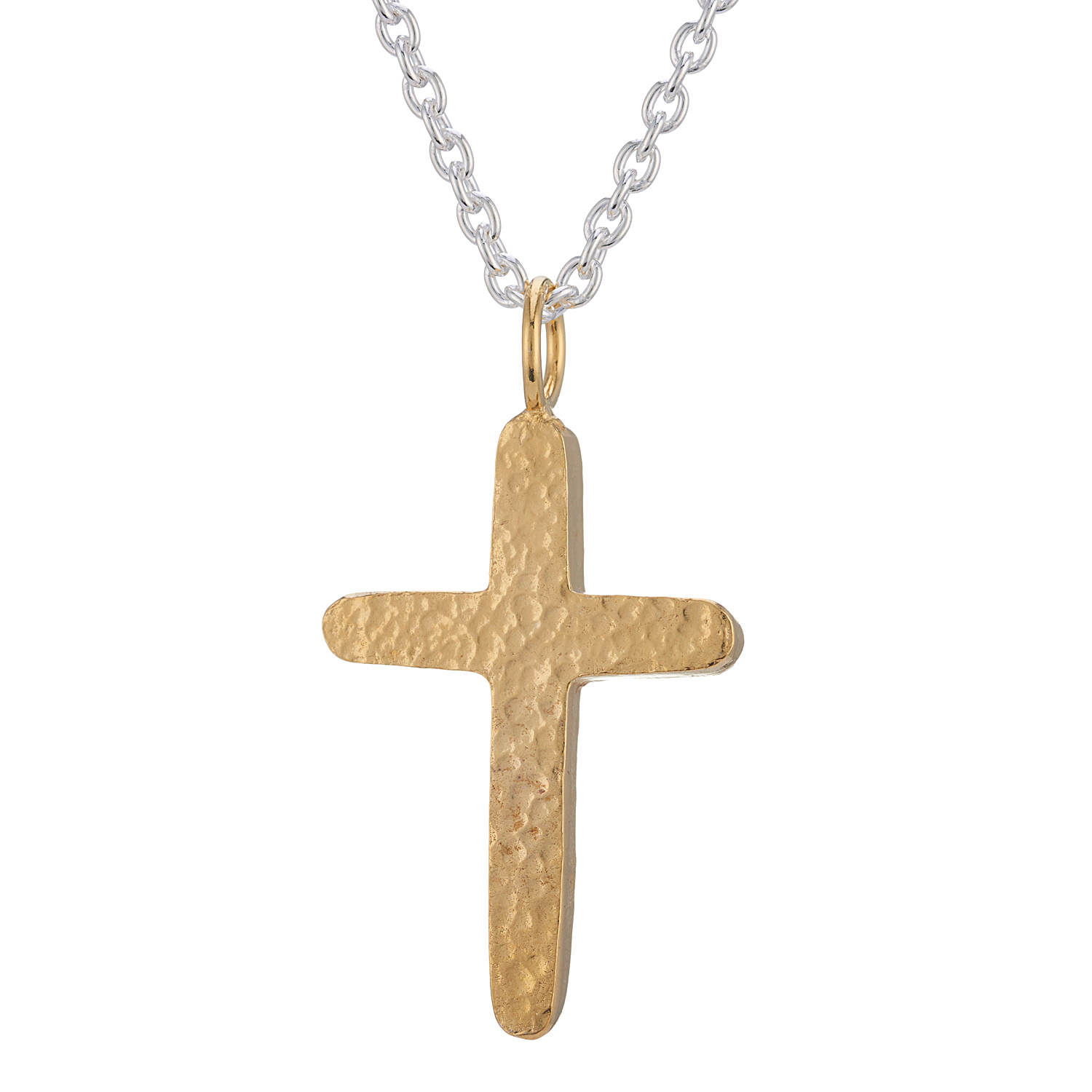 CollardManson 925 Silver Hammered Cross Necklace Gold