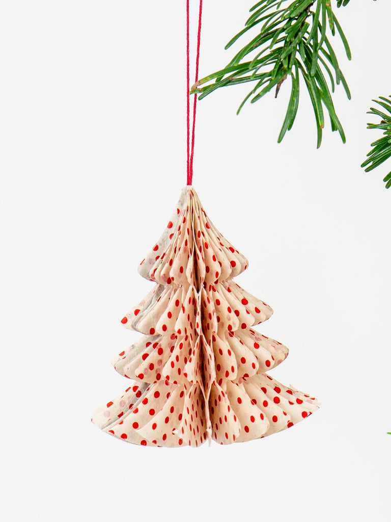 Afroart Honeycomb Fir Decoration In White & Red
