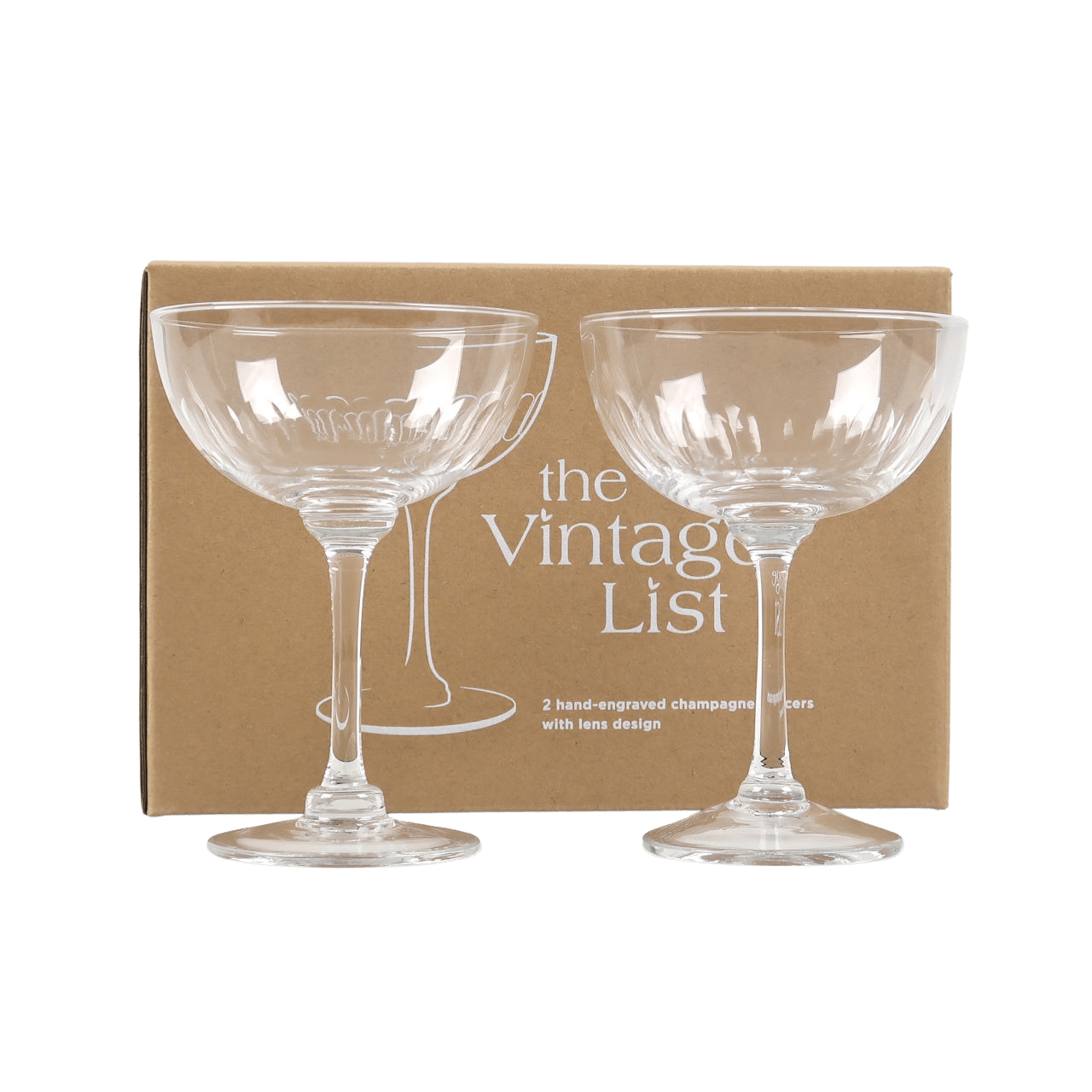 The Vintage List Box of 2 Etched Lens Design Champagne Coupes