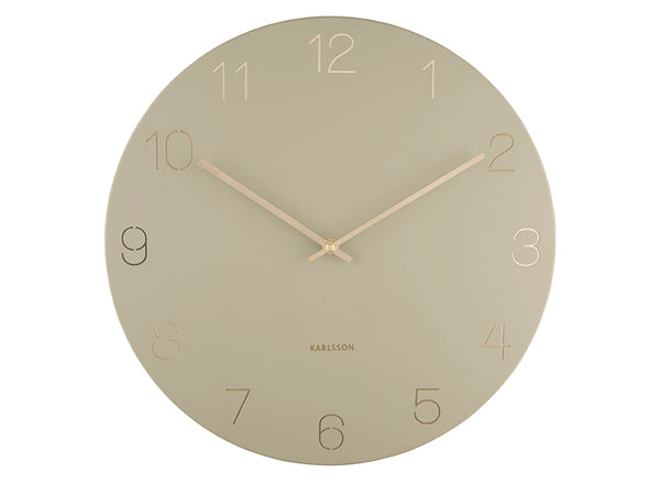 Present Time Olive Green Charm Engraved Numbers Wall Clock
