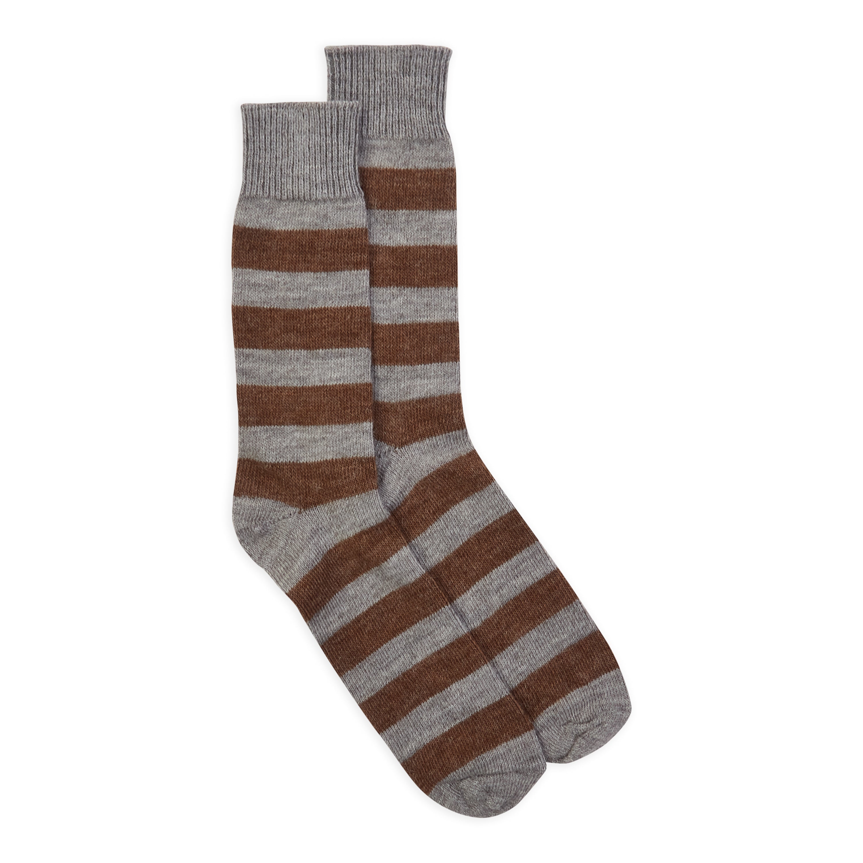 Burrows & Hare  Stripe Alpaca Socks - Light Grey & Brown