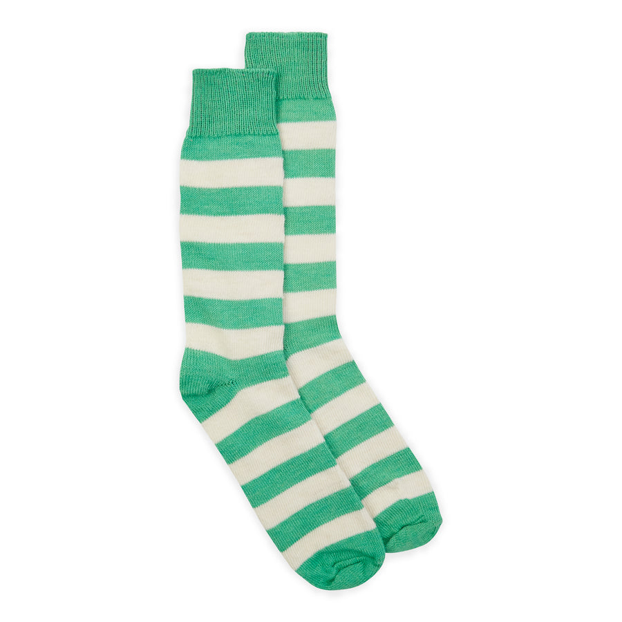 Burrows & Hare  Stripe Alpaca Socks - Green & Cream