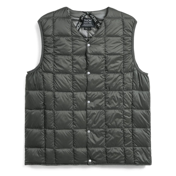 V Neck Down Vest Dark Grey