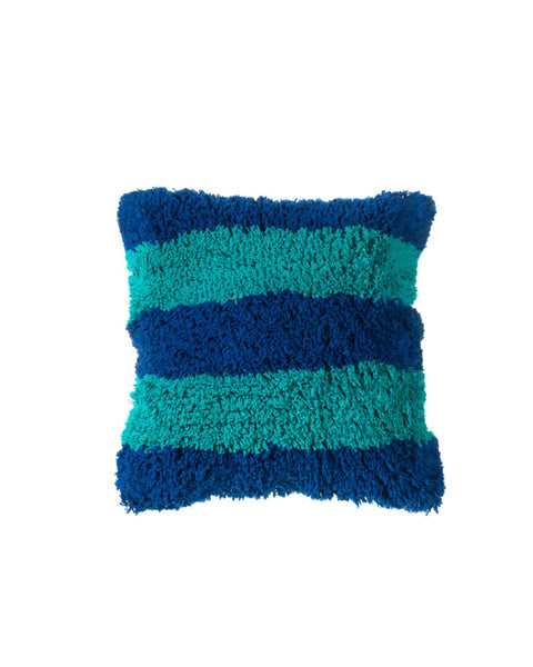 Sass & Belle  Tufted Turquoise And Blue Striped Cushion