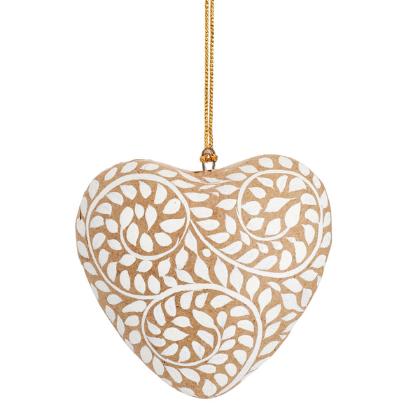 Kraft Paper Leaf Pattern Papier Mache Heart Decoration