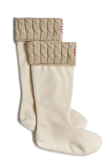 Hunter Original Recycled 6 Stitch Cable Cuff Tall Boot Socks Greige