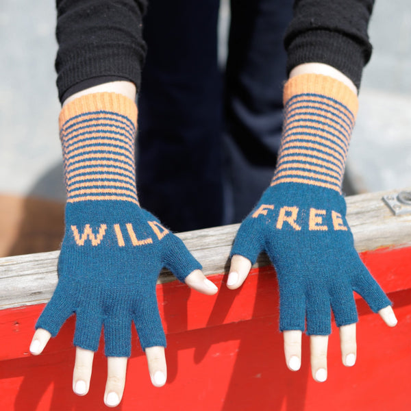 Teal And Orange Wild & Free Fingerless Gloves