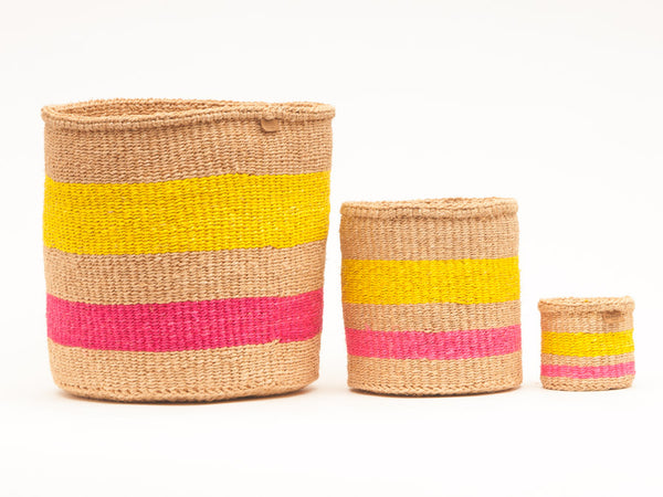 Mazao: Fluoro Pink And Yellow Stripe Basket