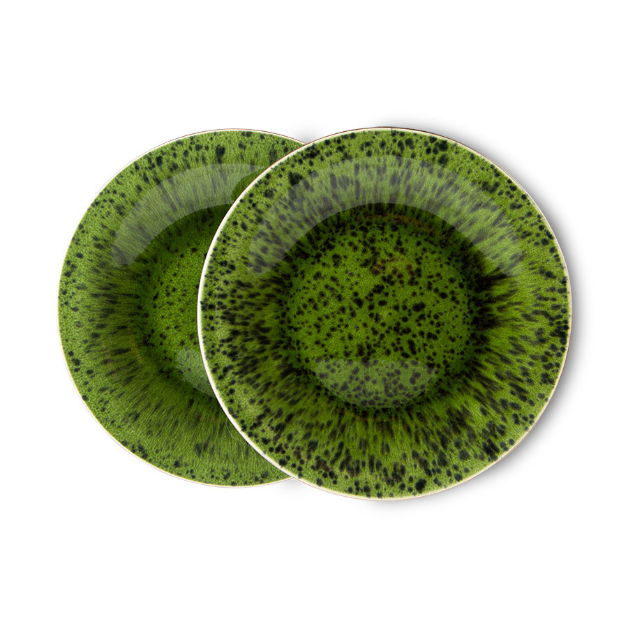HK Living The Emeralds Ceramic Side Plate Spotted, Green Set of 2