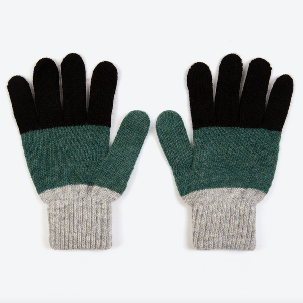 Grey Colourblock Wool Gloves