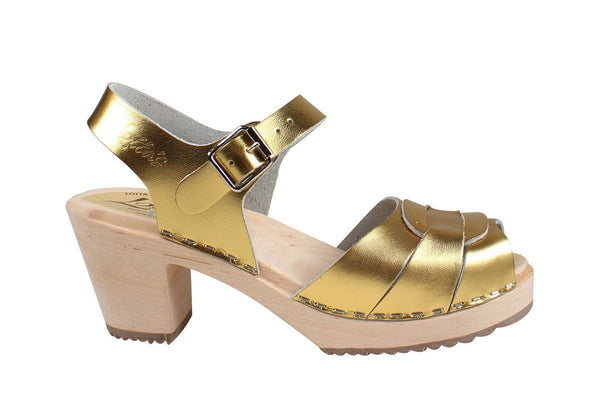 Peep Toe Clogs Gold