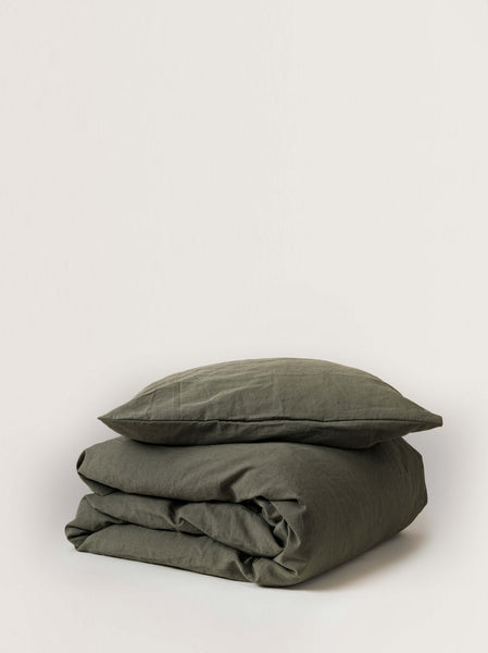 Moss Green Linen Cotbed Duvet Cover Bedset