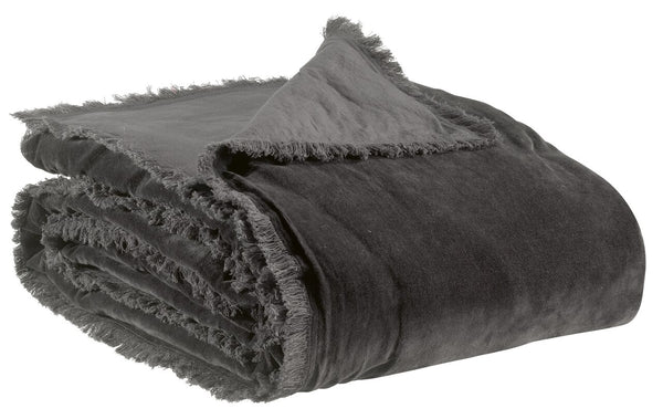 Charcoal Grey Fara Velvet Fringed Throw