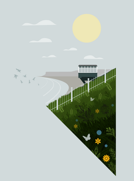 Mr Watson Saltburn Cliff Lift Grey A4 Print