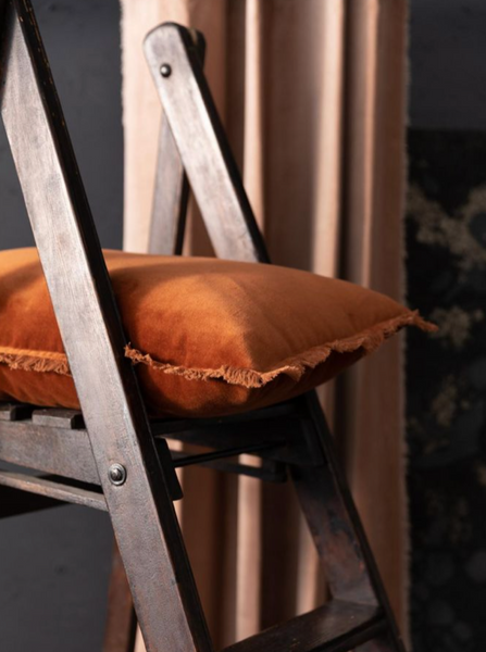 Fara Fringed Velvet Bed Cushion In Caramel - 40 X 65