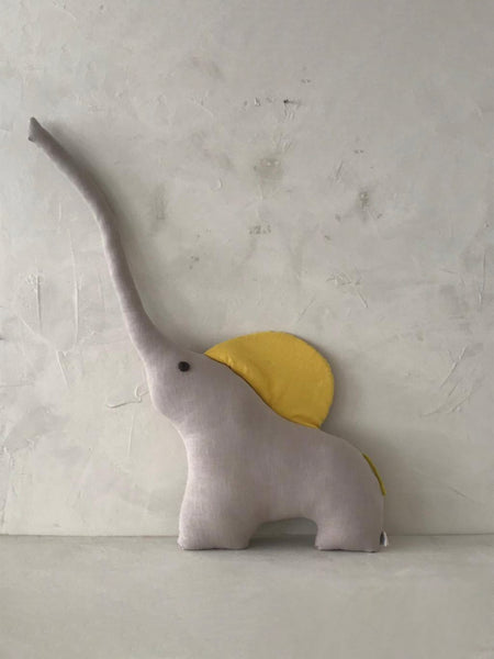 ILA Y ELA Linen Elephant Cushion - Lemon/sand Large