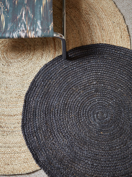 Black Round Jute Rug - 150cm