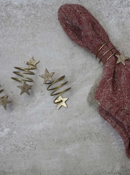 Nkuku Set Of 4 Antique Brass Star Napkin Rings