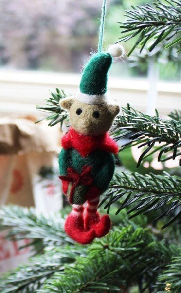 Handmade Christmas Cheeky Elf Felt Hanging Decoration