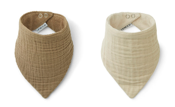 Andrea Pack Of 2 Towelling Teething Bibs In Oat/ Sandy Mix