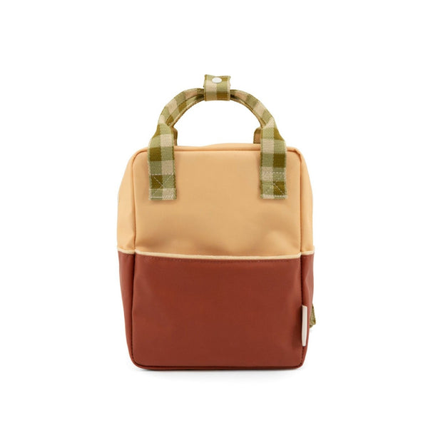 Small Colour Block Recycled Backpack In Fig Brown/apple Tree/ Vanilla Sorbet