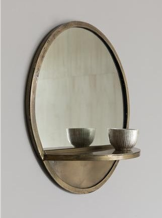 Feyza Round Brass Mirror With Shelf