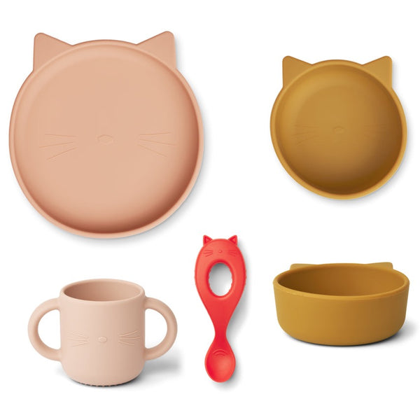 Vivi Silicone Tableware Set - Rose Cat Multi Mix