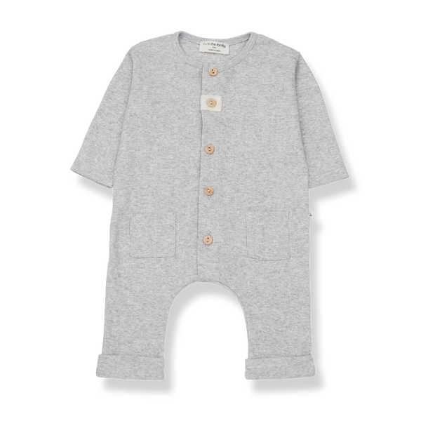 Milos Light Ribbed Button Through All In One- Grey