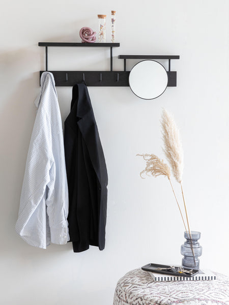 Joben Black Mirror Coat Rack With Shelves