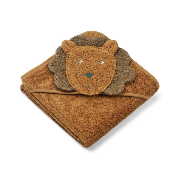 Albert Hooded Baby Towel In Golden Caramel Lion