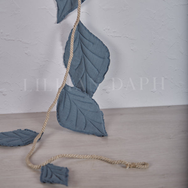 ILA Y ELA Handmade Linen Leaf Garland Blue