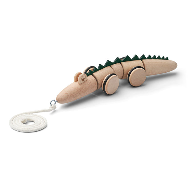 Sidsel Pull Along Crocodile Toy - Natural Wood & Hunter Green