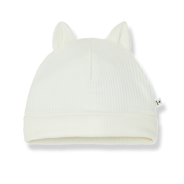 1+ In The Family Leo Ribbed Baby Beanie With Ears - Ecru