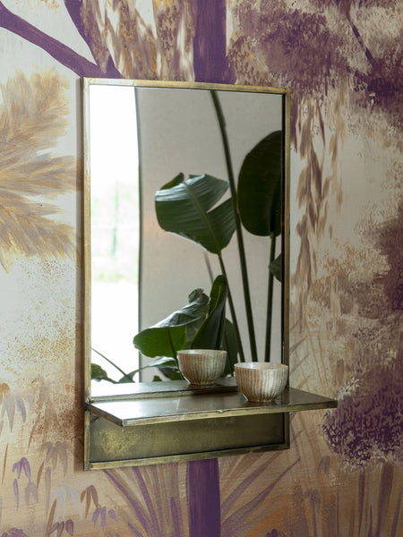 Lillian Daph Feyza Rectangle Brass Mirror With Shelf