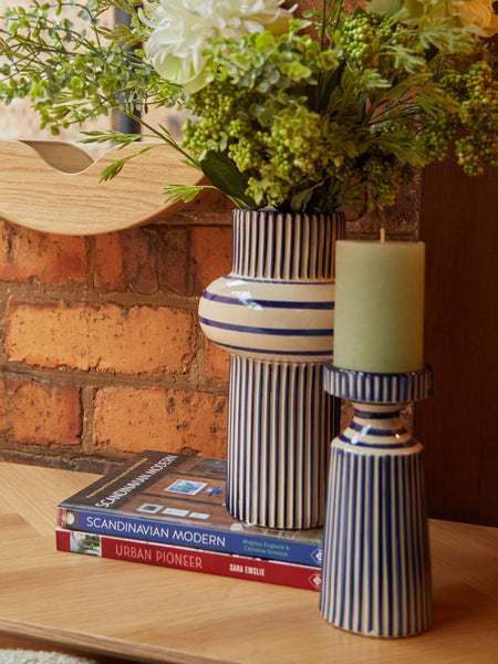 Willow Navy & White Pinstripe Vase